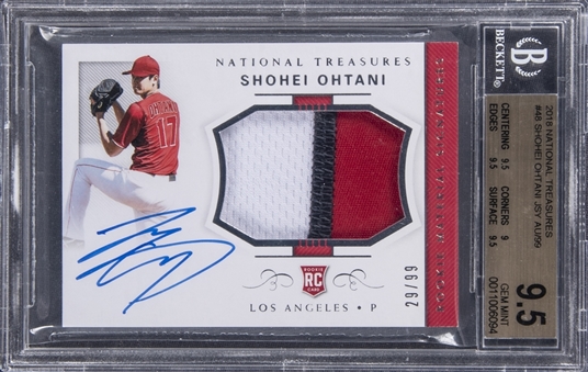 2018 Panini National Treasures Rookie Material Signatures #48 Shohei Ohtani Signed Rookie Patch Card (#29/99) - BGS GEM MINT 9.5/BGS 10